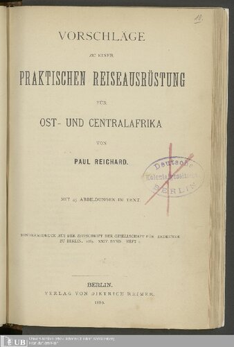 Vorschläge zu einer praktischen Reiseausrüstung für Ost- und Centralafrika [Zentralafrika]