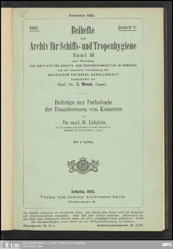 Beiträge znr Pathologie der Eingeborenen von Kamerun