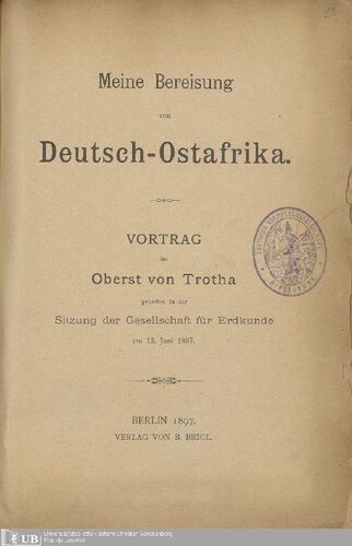Meine Bereisung von Deutsch-Ostafrika