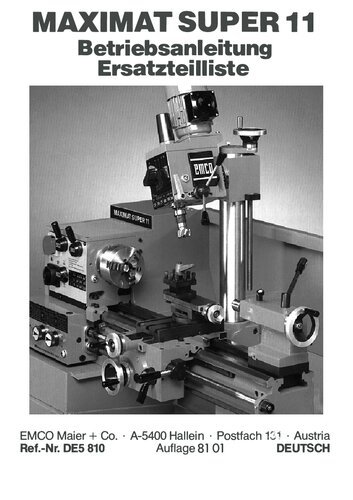 EMCO Maximat Super 11 Betriebsanleitung Ersatzteilliste