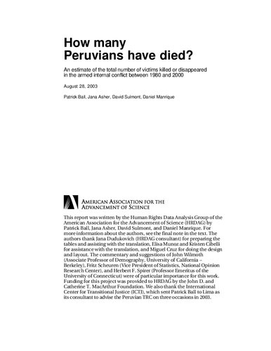 How many Peruvians have died? An estimate of the total number of victims killed or disappeared in the armed internal conflict between 1980 and 2000