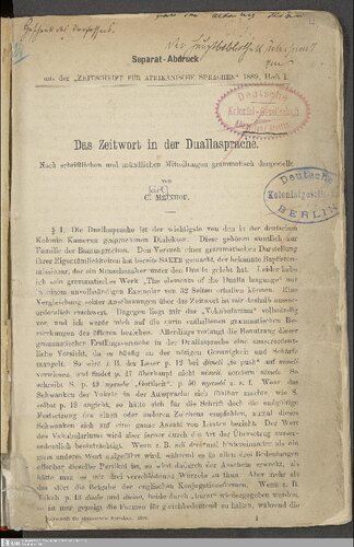 Das Zeitwort in der Duallasprache ; nach schriftlichen und miindlichen Mitteihmgen grammatisch dargestellt