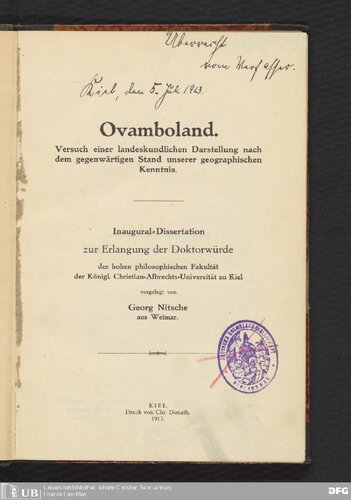 Ovamboland : Versuch einer landeskundlichen Darstellung nach dem gegenwärtigen Stand unserer geographischen Kenntnis .