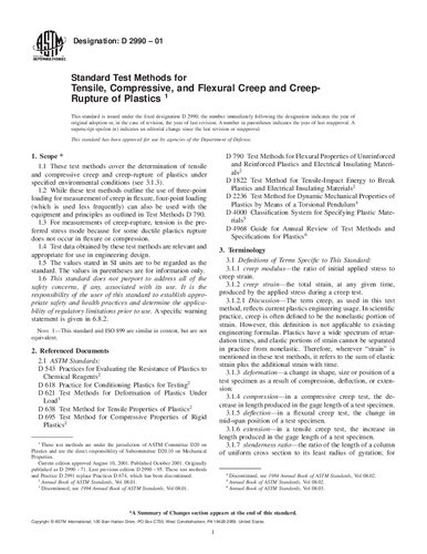 ASTM D2990-01 Standard Test Methods for Tensile, Compressive, and Flexural Creep and Creep-Rupture of Plastics