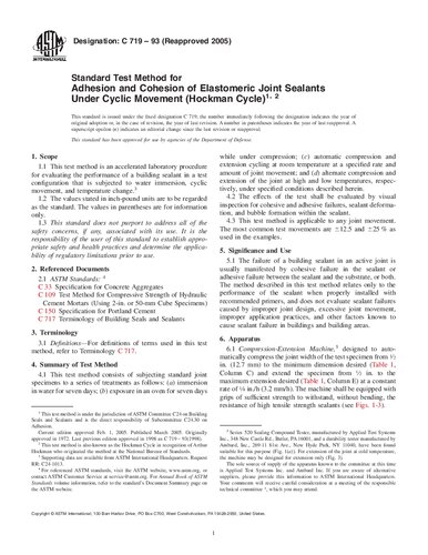 ASTM C719-93 Adhesion and Cohesion of Elastomeric Joint Sealants Under Cyclic Movement (Hockman Cycle)