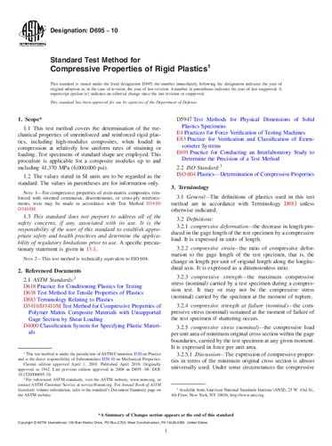 ASTM D695-10 Standard Test Method for Compressive Properties of Rigid Plastics
