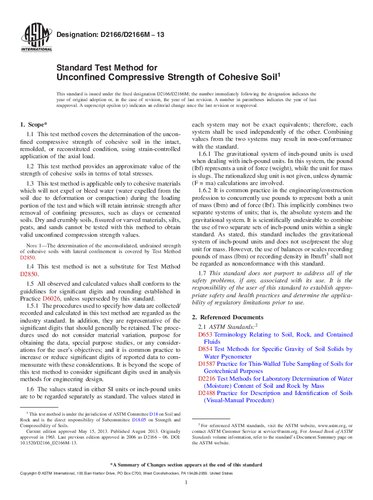 ASTM D2166-13 Standard Test Method for Unconﬁned Compressive Strength of Cohesive Soil