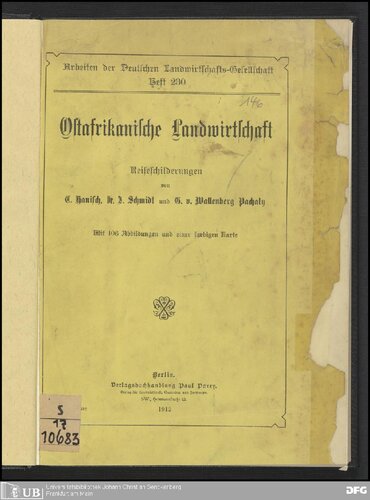Ostafrikanische Landwirtschaft : Reiseschilderungen
