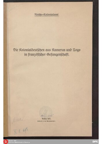 Die Kolonialdeutschen aus Kamerun und Togo in französischer Gefangenschaft
