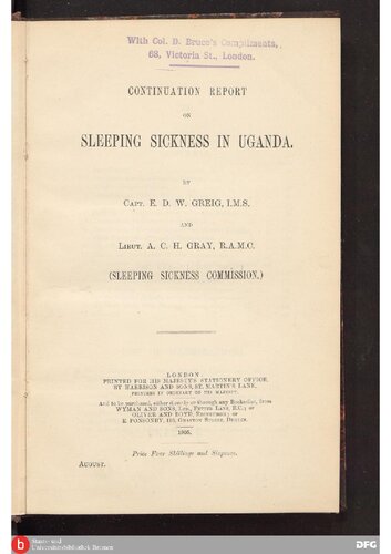 Continuation Report on leeping Sickness in Uganda