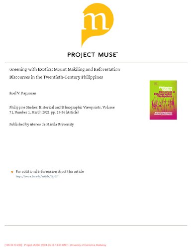 Greening with Exotics: Mount Makiling and Reforestation Discourses in the Twentieth-Century Philippines