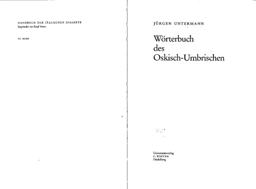 Handbuch der italischen Dialekte: Worterbuch des Oskisch-Umbrischen: BD III