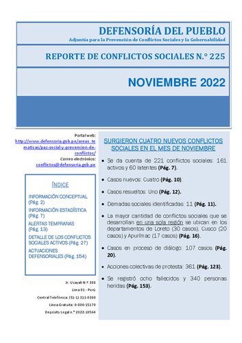 Reporte de Conflictos Sociales. Noviembre 2022