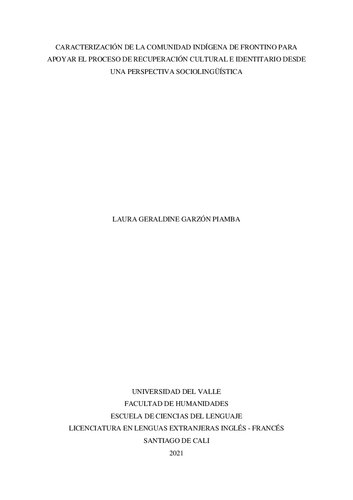 Caracterización de la comunidad indígena de Frontino (La Sierra, Cauca) para apoyar el proceso de recuperación cultural e identitario desde una perspectiva sociolingüística