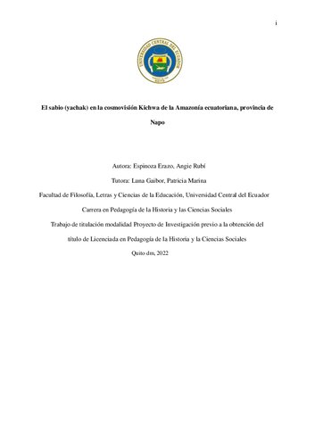El sabio (yachak) en la cosmovisión Kichwa de la Amazonía ecuatoriana, provincia de Napo