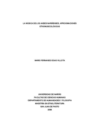 La música de los Andes nariñenses, aproximaciones etnomusicológicas