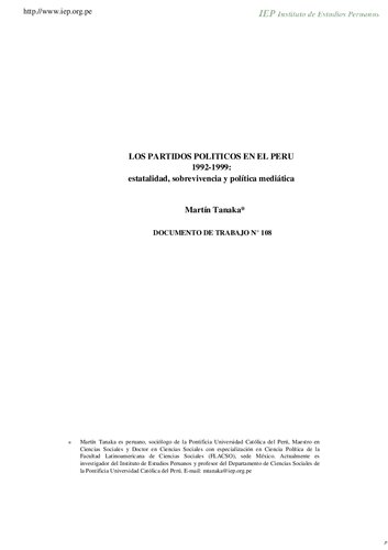 Los partidos políticos en el Perú 1992-1999: estabilidad, sobrevivencia y política mediática
