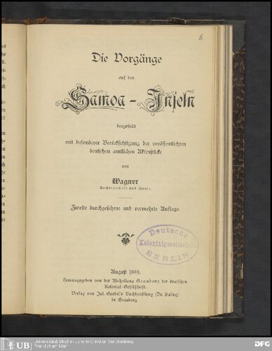 Die Vorgänge auf den Samoa-Inseln dargestellt mit besonderer Berücksichtigung der veröffentlichten deutschen amtlichen Aktenstücke