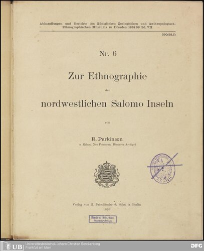 Zur Ethnographie der nordwestlichen Salomo Inseln