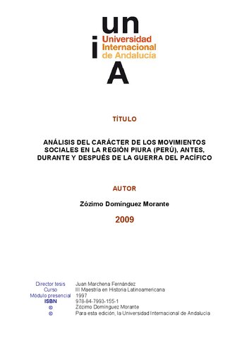 Análisis del carácter de los movimientos sociales en la región Piura (Perú), antes, durante y después de la guerra del Pacífico