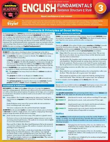 English Fundamentals 3 - Sentence Structure & Style: a QuickStudy Language Arts Laminated Reference Guide