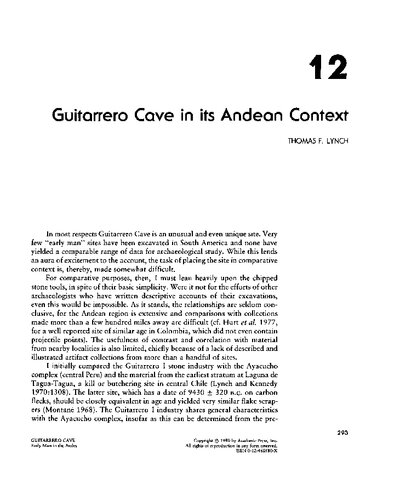 Guitarrero Cave in its Andean Context