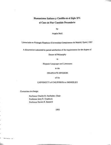 [Dissertation] Humanismo Italiano y Castilla en el siglo XV : el caso de Pier Candido Decembrio