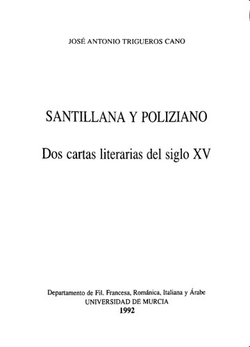 Santillana y Poliziano: : dos cartas literarias del siglo XV