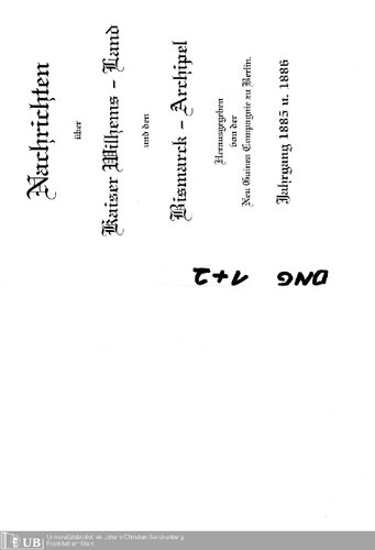 Nachrichten über Kaiser Wilhelms-Land und den Bismarck-Archipel