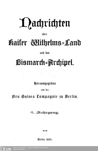 Nachrichten über Kaiser Wilhelms-Land und den Bismarck-Archipel
