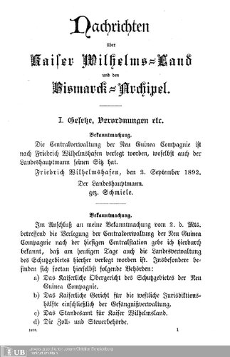 Nachrichten über Kaiser Wilhelms-Land und den Bismarck-Archipel