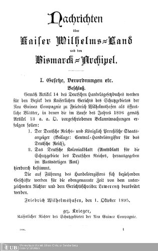 Nachrichten über Kaiser Wilhelms-Land und den Bismarck-Archipel