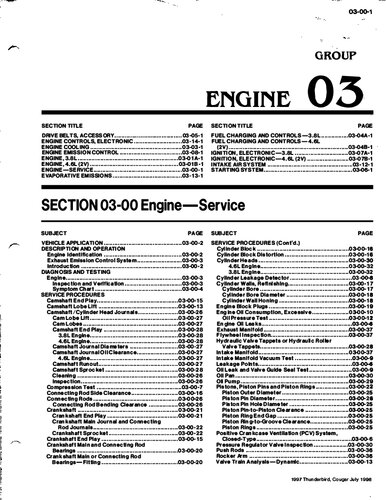 Ford Lincoln Mercury 4.6L SOHC (2V) & 3.8L OHV Engine Service Manual