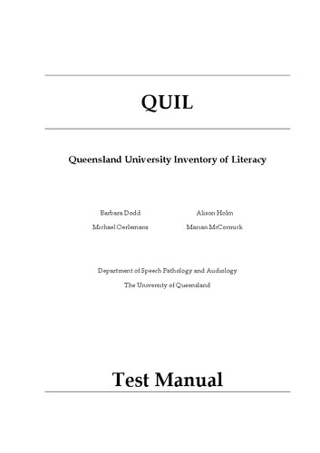 Queensland University Inventory of Literacy: Test Manual (QUIL)
