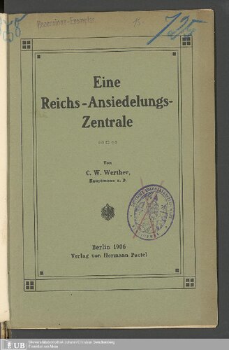 Eine Reichs-Ansiedelungs- Zentrale
