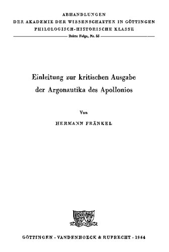 Einleitung zur kritischen Ausgabe der Argonautika des Apollonios