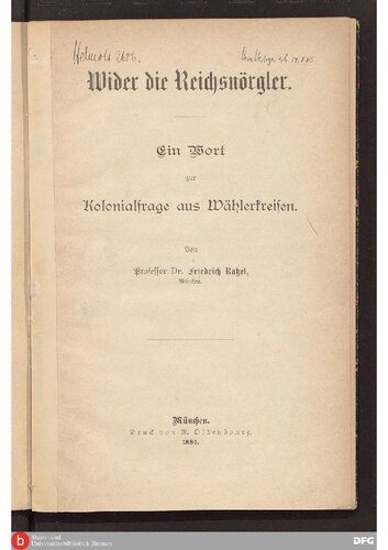 Wider die Reichsnörgler ; ein Wort zur Kolonialfrage aus Wählerkreisen