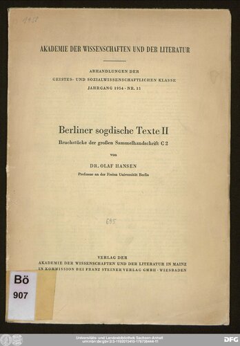 Berliner sogdische Texte II: Bruchstücke der grossen Sammelhandschrift C2