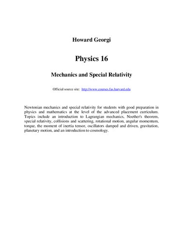 Mechanics and Special Relativity. Harvard's PHYS16