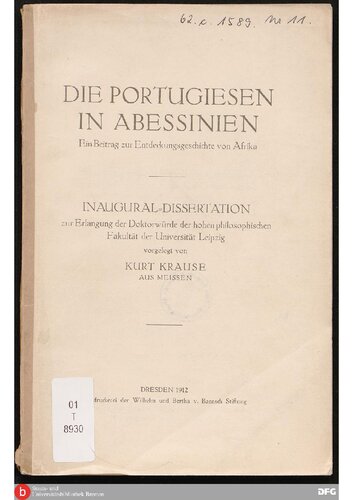Die Portugiesen in Abessinien , ein Beitrag zur Entdeckungsgeschichte von Afrika