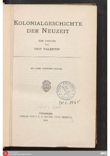 Kolonialgeschichte der Neuzeit ; ein Abriss