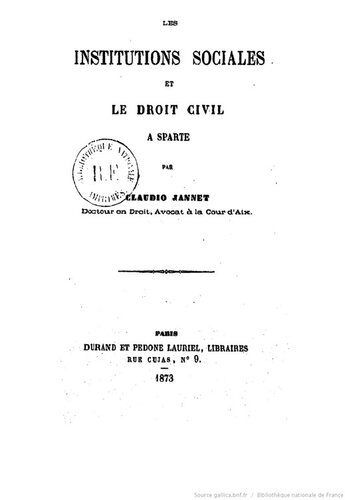 Les institutions sociales et le droit civil à Sparte