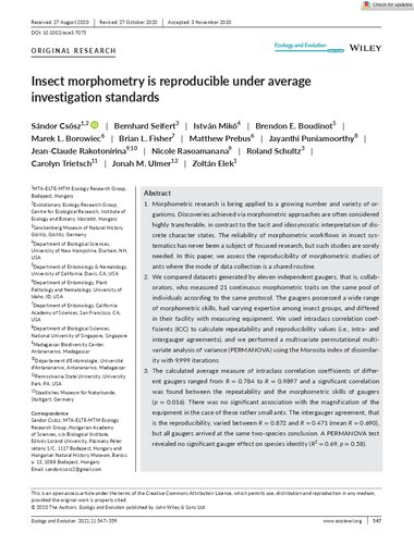 Insect morphometry is reproducible under average investigation standards