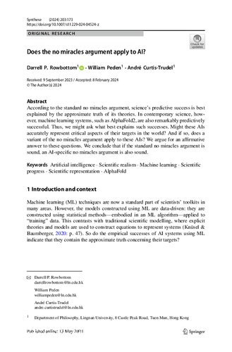 Does the no miracles argument apply to AI