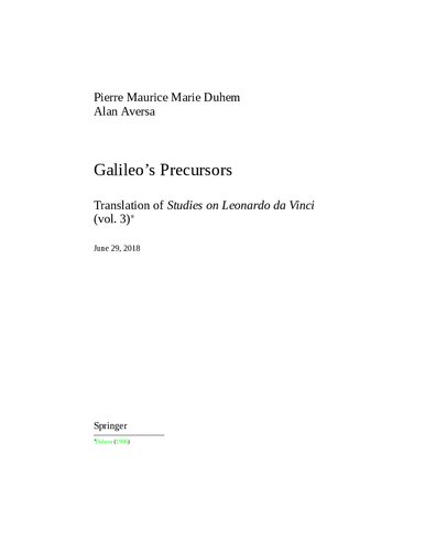 Galileo's Precursors: Translation of «Studies on Leonardo da Vinci» (vol. 3)