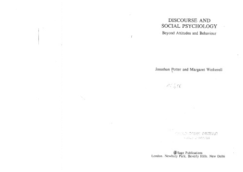 Discourse and Social Psychology: Beyond Attitudes and Behaviour