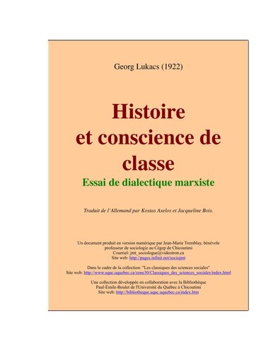 Histoire et conscience de classe: Essai de dialectique marxiste