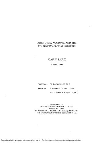 [Dissertation] Aristotle, Aquinas, and Foundations of Arithmetic