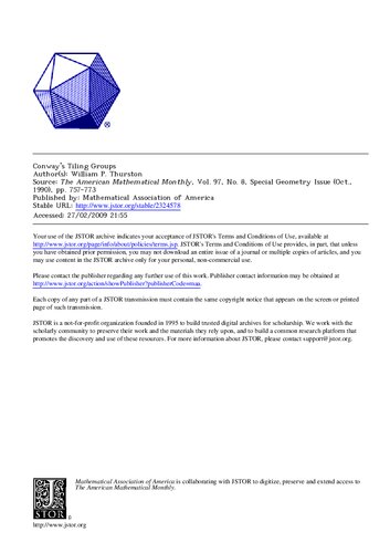 Conway's Tiling Groups