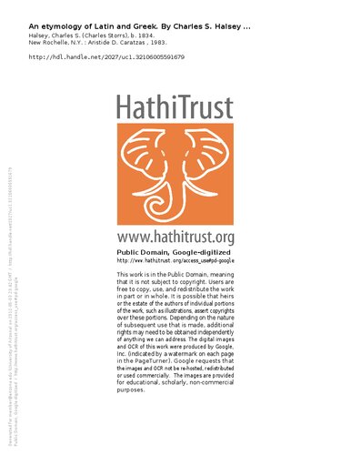 An Etymology of Latin and Greek